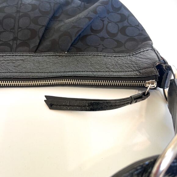 Coach Jacquard Canvas Patent Leather Soho Pleated Signature Hobo Bag F13741 - Picture 10 of 12